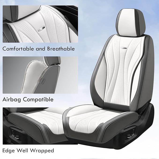 Coverado Front Seat Covers, Luxury Leather Seat Covers for Cars, Automotive Seat Cover, Car Seat Protector Waterproof, Premium Car Seat Covers Car Seat Cushions Universal Fit for Most Cars (Gray&Pink)
