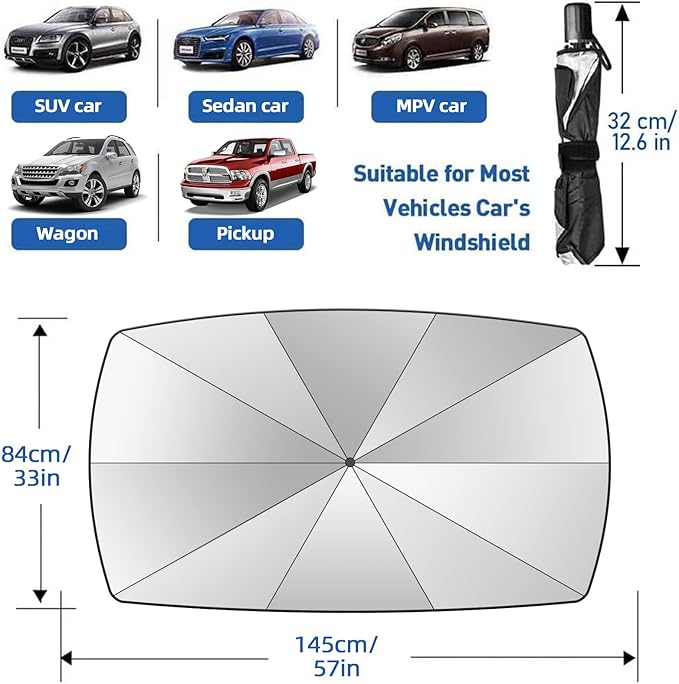 2026 Windshield Sun Shade Umbrella, Foldable Car Umbrella Sunshade with UV Block Car Front Window (Heat Insulation Protection) for Auto Windshield Covers Trucks Cars (Large)