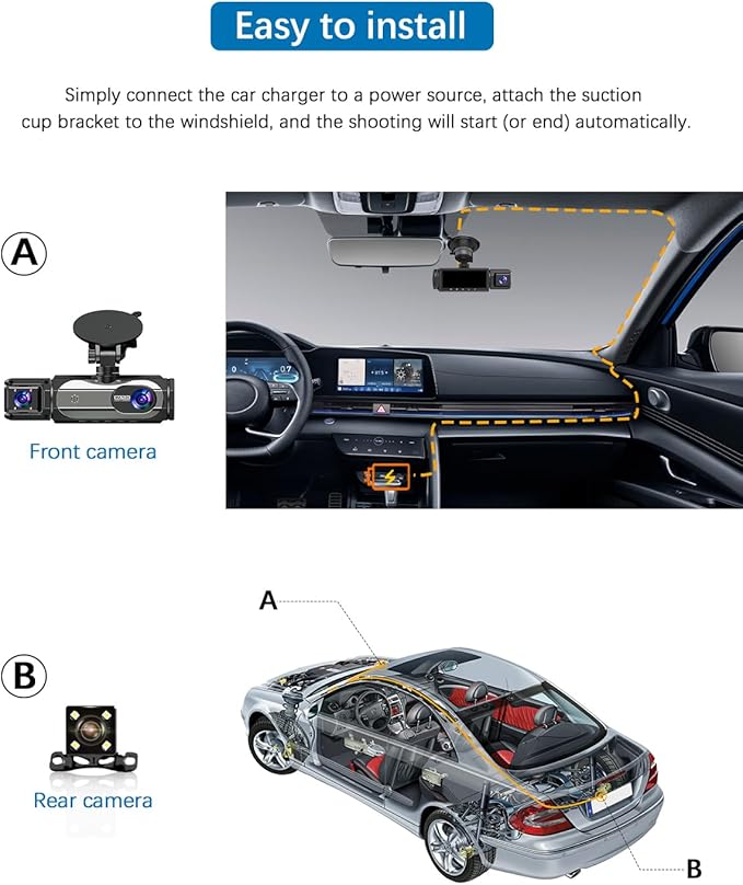 Dash Cam Front and Rear, 1080P Dash Camera for Cars, 3 Channel Car Camera Front Rear and Inside/Back with 32GB Card 5G Wireless WiFi, Loop Recording, Night Vision, HDR, G-Sensor, 24Hr Parking