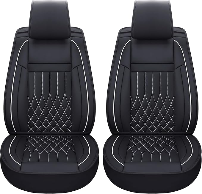 Aierxuan Front Car Seat Covers Universal Fit for Honda Civic Accord, Toyota Camry Prius Rav4 Corolla, Kia, Lexus, Nissan, Mazda, Jeep Cherokee and Most Cars, with Waterproof Leather (Black and White)