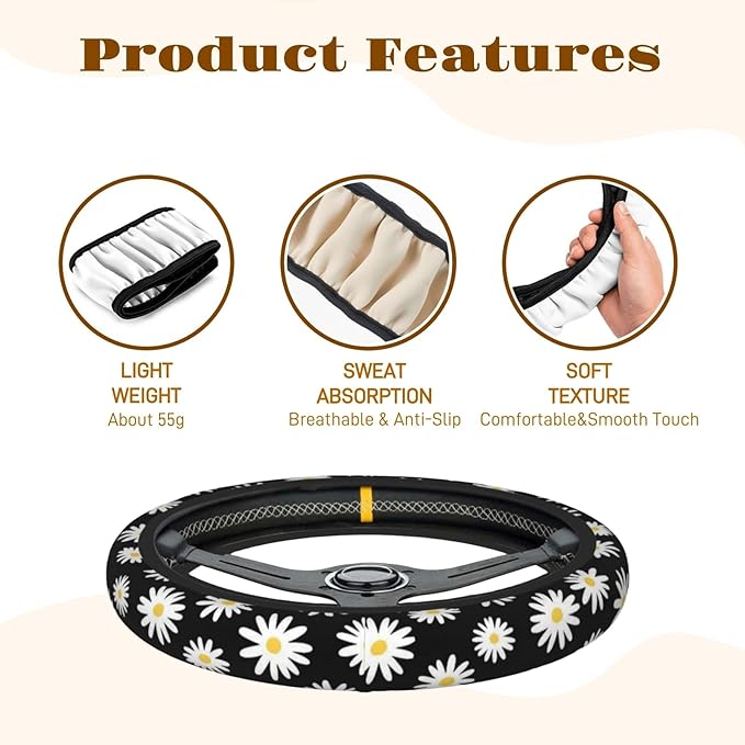 Steering Wheel Cover Accessories Neoprene Cover, Breathable Non-Slip Easy to Install Suitable for Women Men, 14.5-15.5 Inch for Car SUV Van Truck Universal - Persia Flower