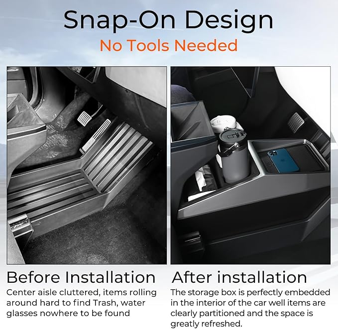 Floor Center Console Organizer for Tesla Cybertruck 2024 2025,Custom Fit Multifunctional Storage Box for 2024 2025 Cybertruck Accessories，Center Console Storage with Cup Holder