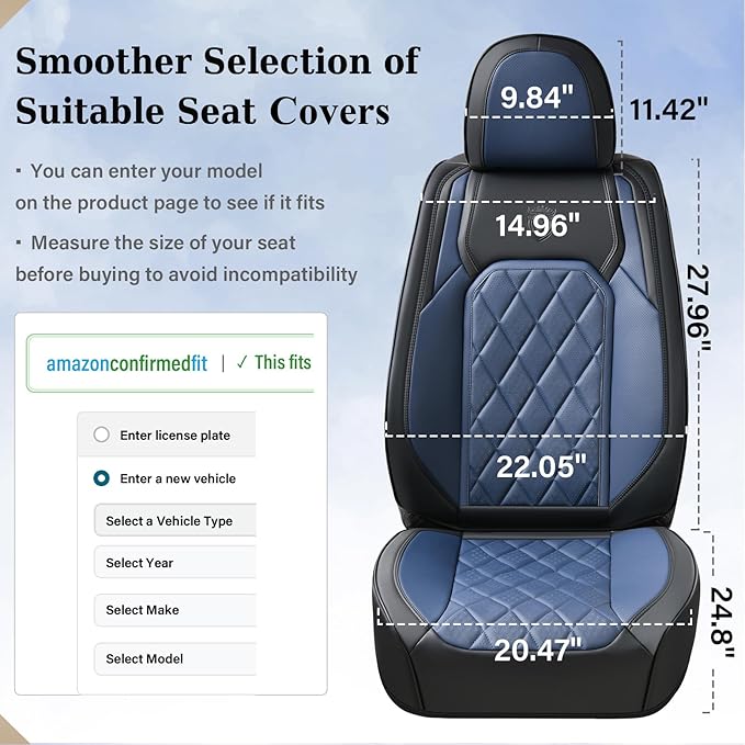 Coverado Leather Seat Covers, Car Seat Covers Full Set, Waterproof Faux Leather Black and Blue Seat Covers, Car Seat Protectors 5 Seats, Automotive Seat Covers Universal Fit for Most Cars SUV Trucks
