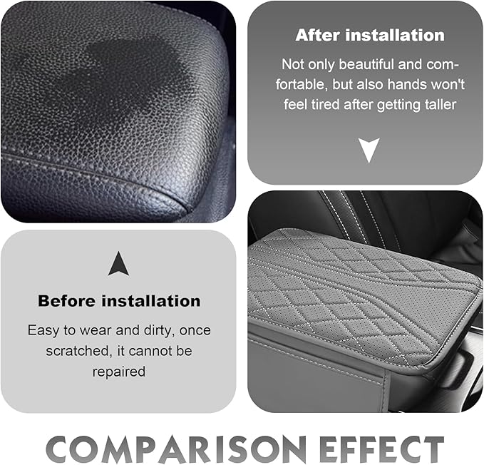 Car Center Console Cover, Leather Automotive Armrest Cushion with 2 Storage Bags, Breathable Armrest Cover, Universal Waterproof Arm Rest Protection Pad for SUV, Sedan, Truck (Gray)