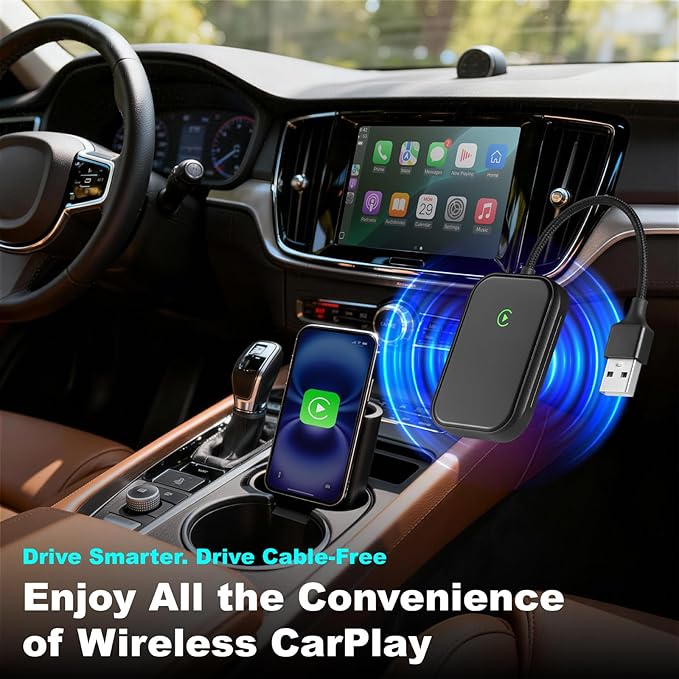 Wireless CarPlay Adapter for iPhone, Apple CarPlay Wireless Adapter USB-C, Bluetooth Connection, Auto-Switch for Multiple iPhones, Fast & Stable, iOS 10+ (Stealth Black)