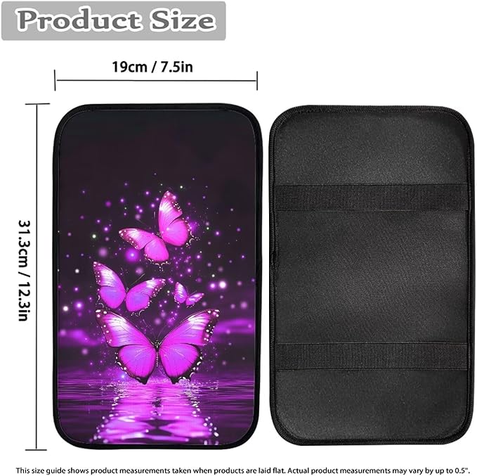 Purple Butterfly Universal Center Console Armrest Soft Pad Protector Cover Armrest Box Protector Non Slip for Pet Dogs Car Interior Decor