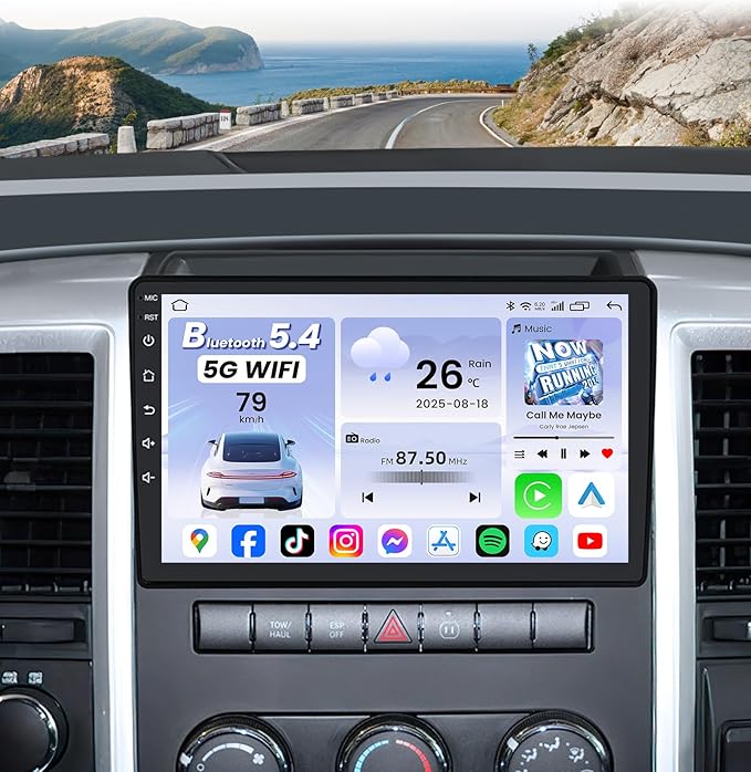 4Core+64G ROM Car Radio for Dodge RAM 1500 2500 3500 2009-2012: 10.1 Inch 1280 * 800 IPS Touchscreen Upgrade Wireless Carplay Android Auto FM Bluetooth GPS 1080P Backup Camera 5G WiFi