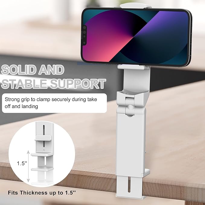 Perilogics Airplane Phone Holder Mount Universal in Flight Hands Free Viewing with Multi-Directional Dual 360 Degree Rotation (White)