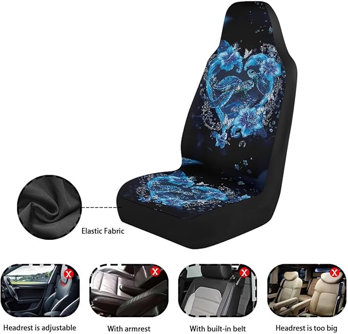 BIGCARJOB Turtle Couple Car Seat Covers Set Universal Car Interior Seat Rugs 2 Pcs Auto Front Seat Protector Set for Men Women Car Accessories Set