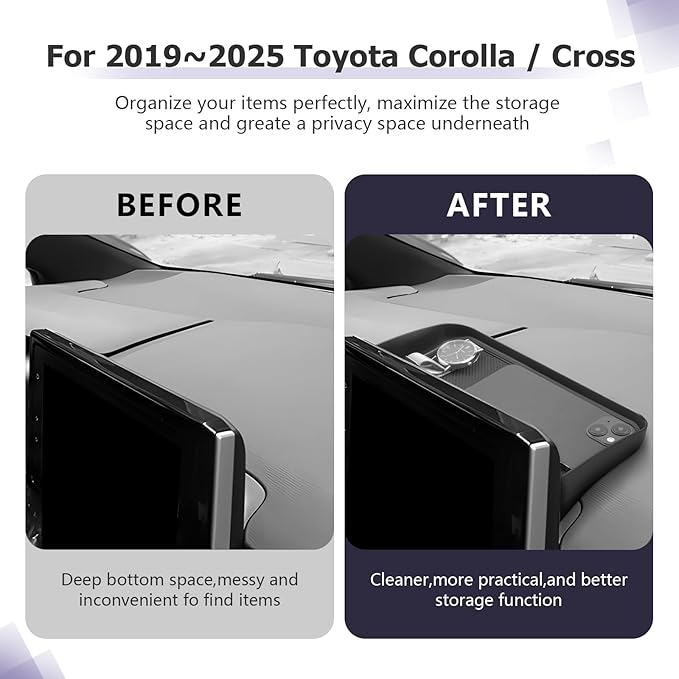 LUWU Dashboard Storage Tray Compatible with 2019-2024 2025 Toyota Corolla / 2022 2023 2024 Corolla Cross Center Console Display Box Hidden Tray Behind Screen 2024 2025 Corolla Accessories