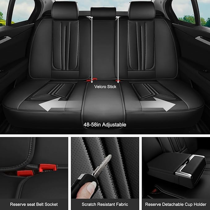 Car Seat Covers, Premium Leather Car Seat Covers, Waterproof and Breathable Seat Covers, Universal Car Seat Protector Fit for Cars, Trucks, SUVs, Pick-ups (Black, FullSet)