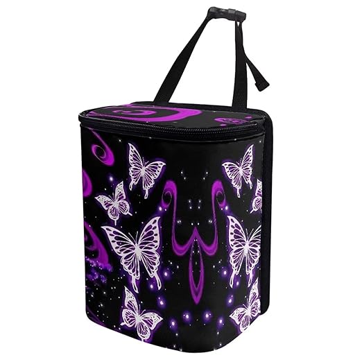 BIGCARJOB Purple Butterfly Car Trash Bin Bags Hanging Accessories Storage Bag for Women Girly Cute Butterfly Car Trash Can with Lid Collapsible Reusable Bin