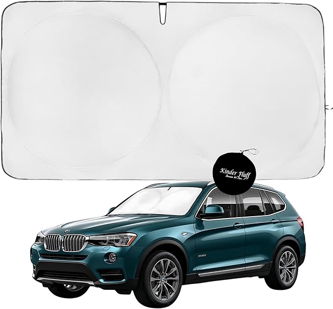 Windshield Sun Shade -Certified 99.87% UVB & 99.02% UVA Car Sun Shade. Award Winning Sunshade - Patented Technology | Compatible for BMW X3 (2011-2017) | Car Shades by Kinder Fluff