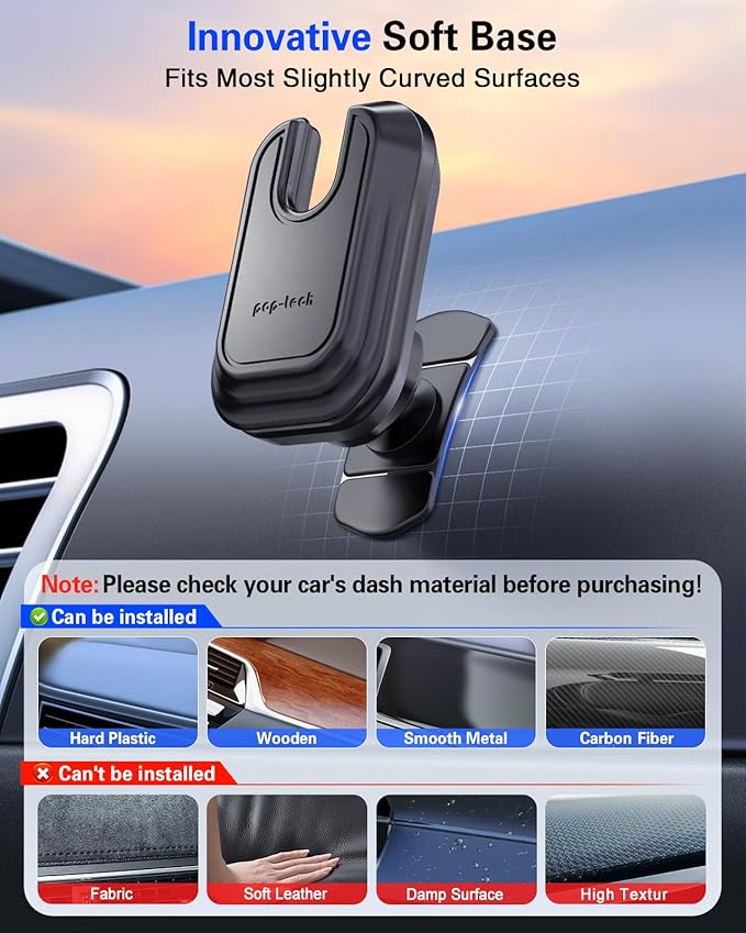 pop-tech Car Phone Mount for Socket Grip, Adjustable Strong Sticky Cell Phone Holder, Dashboard Adhesive Socket Car Mount Compatible with Thick Wallet Grip for iPhone Samsung Card Holder