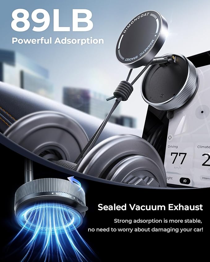 Upgraded Vacuum Magnetic Phone Holder Stand [89+LBS Strongest Suction & 24*N55 Ultra Magnetic] 360° Adjustable Car Phone Mount for MagSafe Suction Cup, Compatible with Car/Gym/Mirror for iPhone 17 16