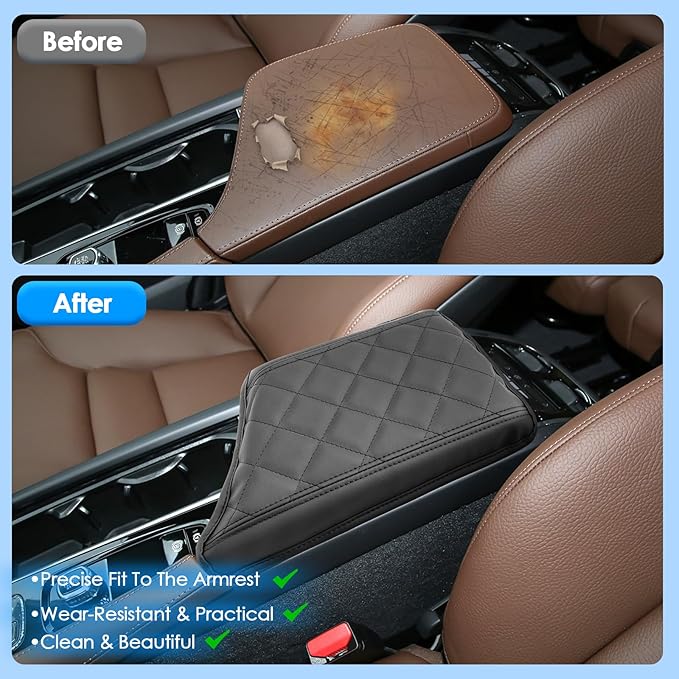 2023 2024 2025 XC90 Center Console Cover for Volvo XC90 (Core/Plus/Ultra/Ultimate/Recharge), Waterproof&Comfy Leather Cushion 2024 Console XC90 Armrest Cover 2025 XC90 Accessories (Padded)