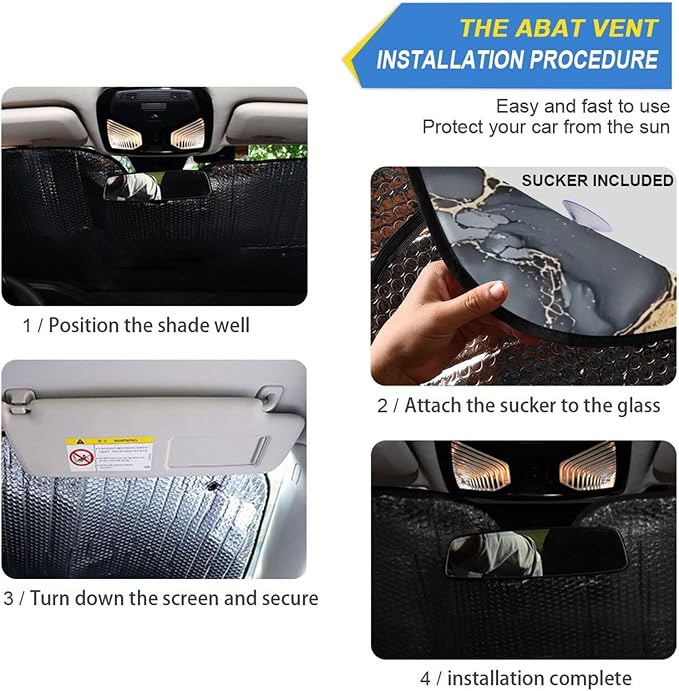 Black Marble White Gold Swirl Windshield Sunshade Car Sun Shade Front Window Shade for Truck SUV Blocks UV Rays Sun Reflector Visor Protector Accordion Folding