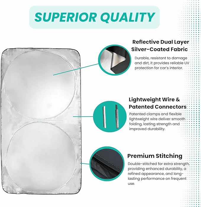 Windshield Sun Shade -Certified 99.87% UVB & 99.02% UVA Car Sun Shade. Award Winning Sunshade - Patented Technology | Compatible for Volkswagen Tiguan (2018-2025) | Car Shades by Kinder Fluff