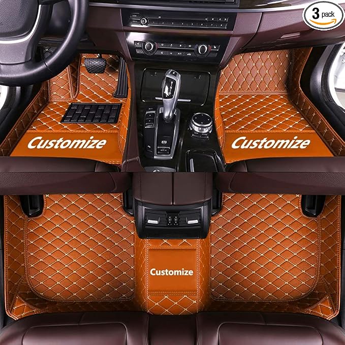 Custom Fit Car Floor Mats - Full Coverage Automotive Leather Floor Liners for Most Vehicles by MingyunSM (Orange)