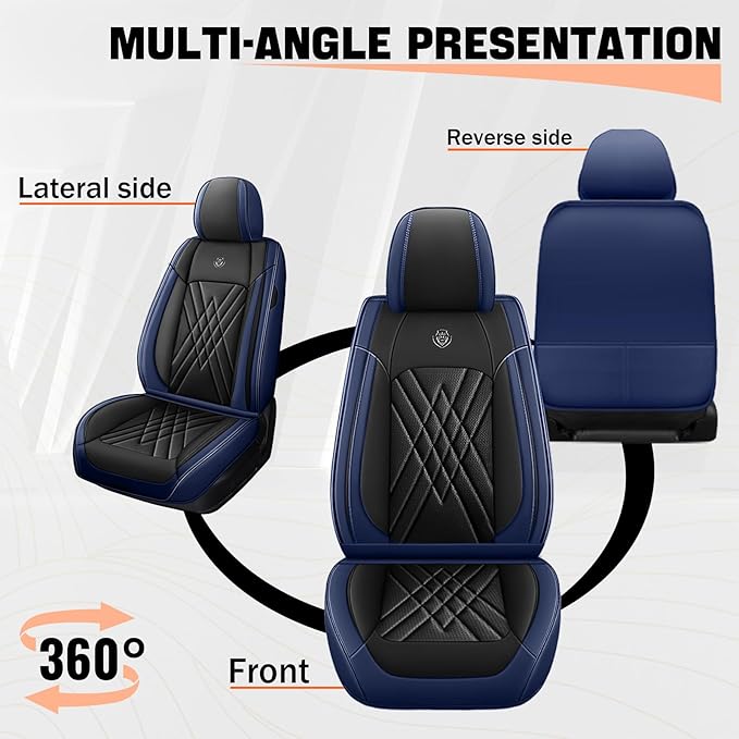Car Seat Covers Compatible with Toyota Camry 2012-2026 Durable Waterproof Automotive Seat Covers Stretchable Fabric Material, Airbag Compatibility, Premium Nappa Leather(Black Blue, 2 Pcs Front)