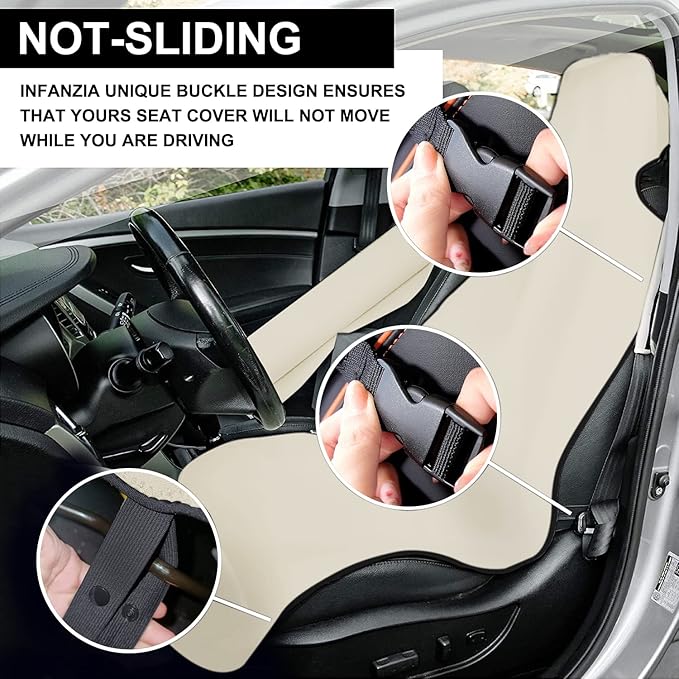 INFANZIA Premium Waterproof Seat Cover Towel Protector Neoprene Universal Fit, Upgraded 100% Washable & Removable Non-Slip Sweat Carseat Towel Covers, Perfect for Gym/Yoga/Workout（Beige,2PCS