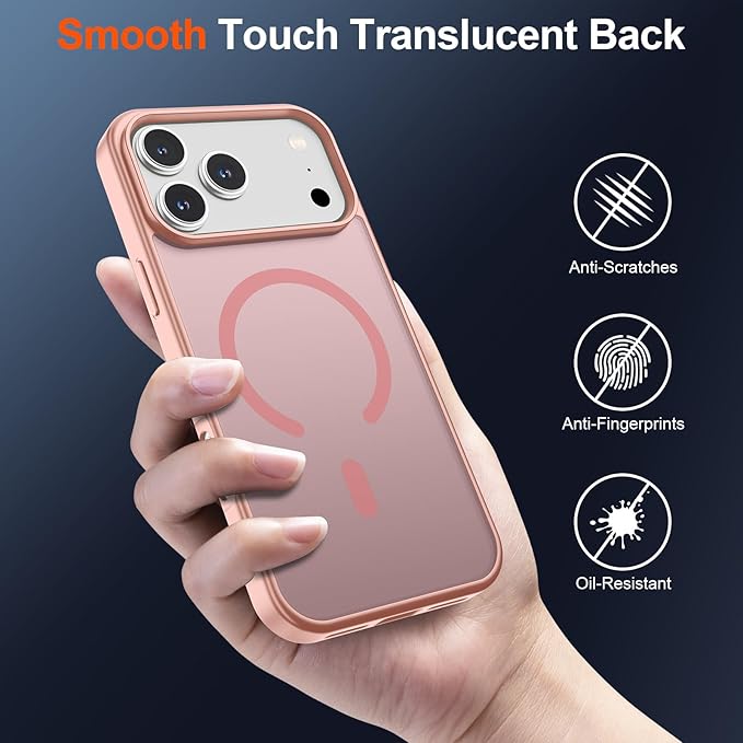 SUPFINE Magnetic for iPhone 17 Pro Max Case (Compatible with MagSafe)(Military Grade Drop Protection) Translucent Matte Shockproof with Anti-Fingerprint Phone Cover,Pink