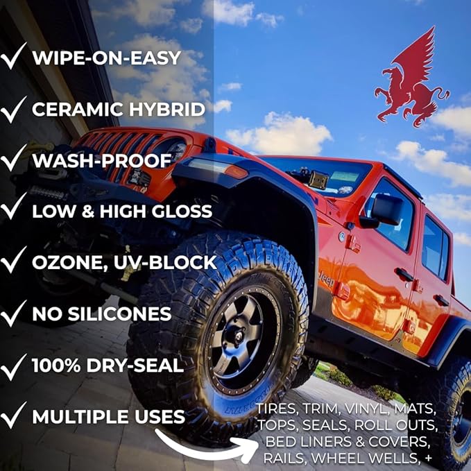 RENEW PROTECT - BLAK & SATN, Acrylic Ceramic-Hybrid Protectant, Enduring Tire & Trim Restorer, Low- High-Shine, Floor Mats- Golf Cart- and Motorcycle-Safe, Wash-Proof, 5 min Dry-Seal 6.8oz, BLAK+SATN