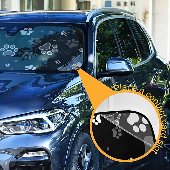 Cute Dog Paw Star Black Car Windshield Sun Shade Foldable UV Ray Sun Visor Protector Sunshade to Keep Your Vehicle Cool (55" x 27.6")