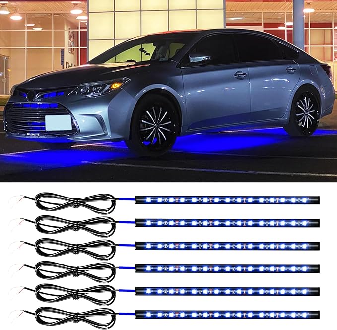 Car Led Light Strip,Blue Interior Lights for Trucks 30CM 15 SMD IP67 Waterproof Car Underglow Lights for Car Motorcycles Boat Golf Cart Home Decoration with 3M Tape(6PCS)