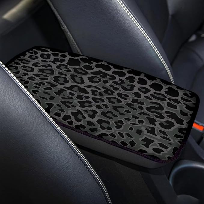 Suobstales Black Leopard Print Car Center Console Pad for Women Men Universal Accessories Vehicle SUV Truck Auto Armrest Cover Protector Cushion Decoration