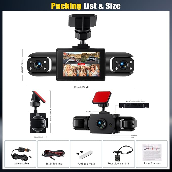4 Channel Dash Cam Front and Rear Inside Left Right,2 Inch 1080P Front and Rear Dash Camera for Cars Car Camera with Night Vision,Loop Recording,Parking Assistance,24H Parking Monitor
