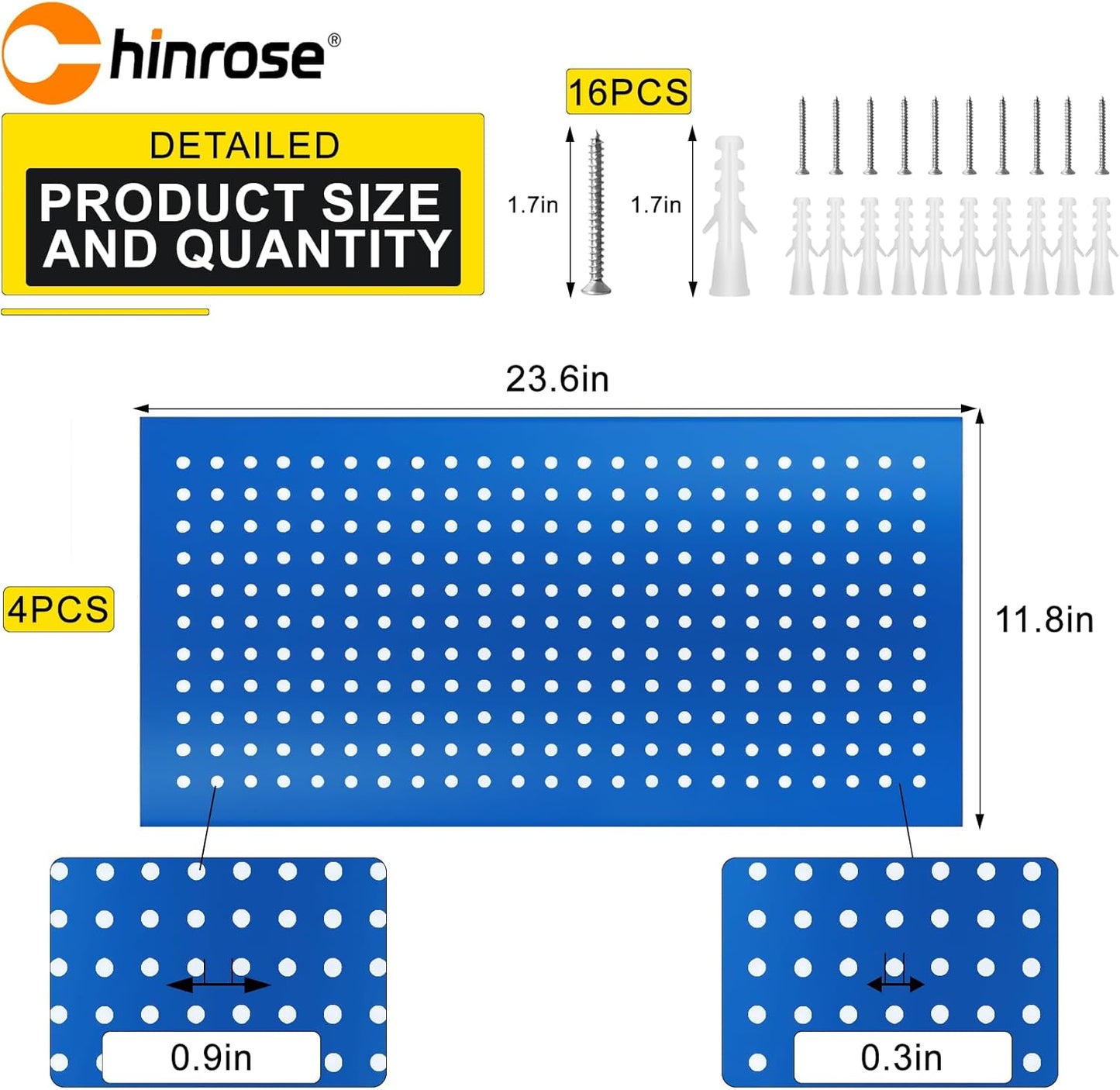 Metal Pegboard Panels 24" x 12" 4 Pack Heavy Duty Steel Pegboard Wall Organizer, Garage Utility Tools Pegboard Storage System for Workbench, Shop, Shed Modular Peg Board Organizer Board Kit (Blue)