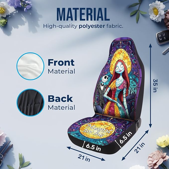 GENANY Nightmare Skellington Car Seat Covers Set of 2, Horror Couple Breathable Front Seat Covers for Truck Sedan SUV, Spooky Car Accessories, Horror Gift for Women Men
