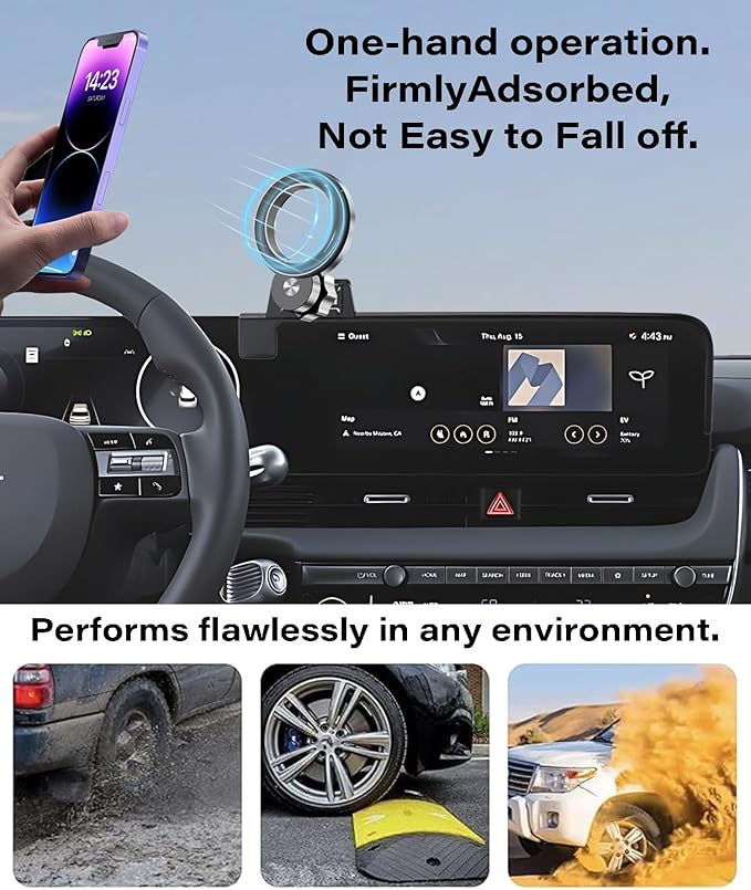 Car Phone Holder for 2022 2023 2024 2025 Hyundai loniq 5 Accessories Apply to 12.3 Inch Touch Screen Fixed Clip Magnetic Cell Phone Mount Hands-Free 360 Degree Rotation