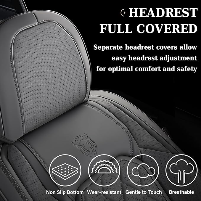 Coverado Car Seat Covers Full Set, Luxury Faux Leather Seat Covers for Cars, Waterproof Car Seat Protector, Gray Car Seat Cover, Universal Automotive Seat Covers Fit for Most Sedan SUV Trucks