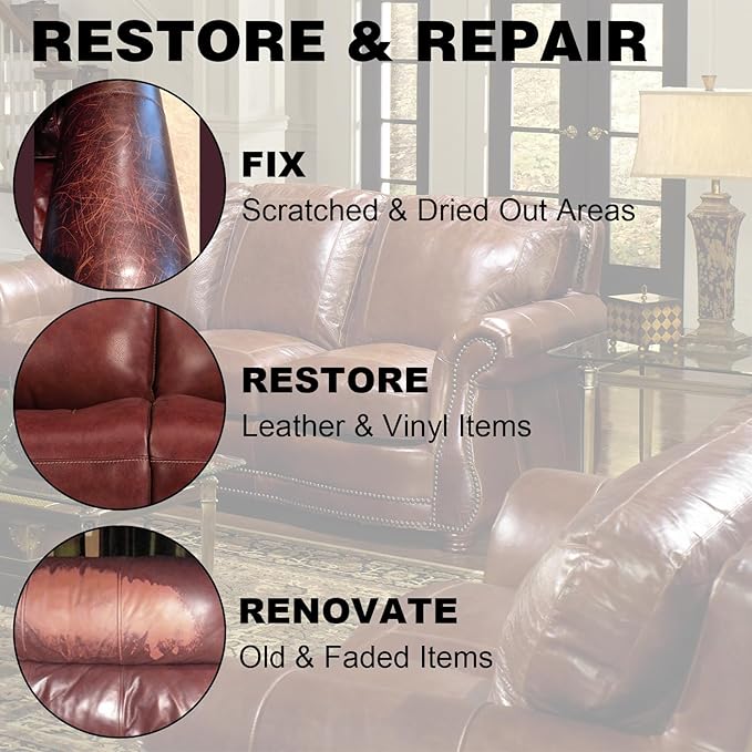 Leather Recoloring Balm, 12oz Large Size Leather Dye, Color Restorer, Scratch Repair, Furniture & Couch Restorer Kit, Repair Kit for Furniture(Maroon)