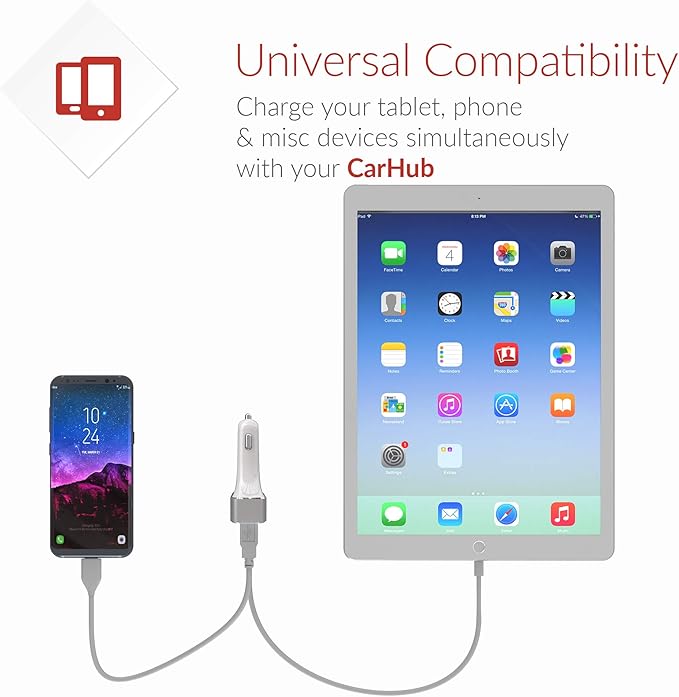 Crave CarHub 54W 4 Port USB Car Charger, Qualcomm Quick Charge 3.0 - White