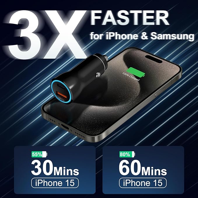 iPhone 17 16 15 Car Charger, [Apple MFi Certified] 2-Pack USB C Car Charger 43W Fast Charging with 3.3 FT Type C to C Cable, USB Car Adapter for iPhone 17/17 Pro/17 Pro Max/Air/16/15