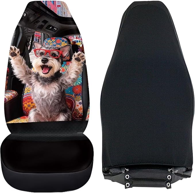Schnauzer Front Car Seat Cover Comfortable Cute Automobile Front Seat Covers Stretch Polyester Fabric Cover Easy to Install and Clean Universal Fit for Cars SUV Sedans