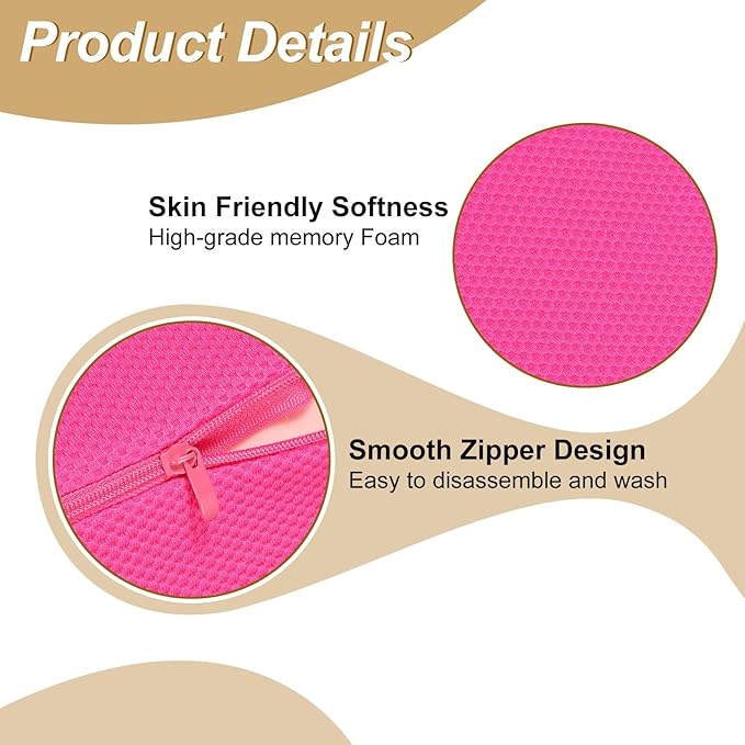 HARFINGTON Lumbar Support Pillow Memory Foam Gaming Office Chair Desk Ergonomic Back Cushion for Home Office Car Seat, Rose Red