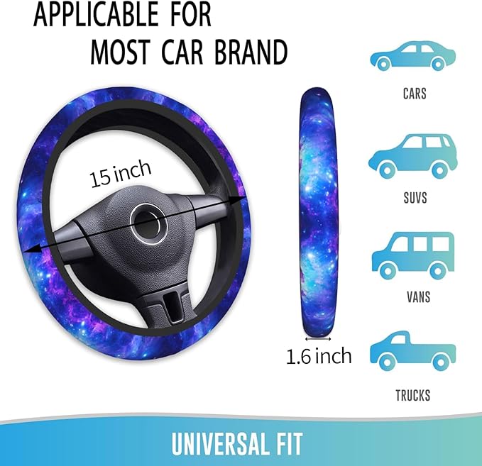 Elastic Steering Wheel Cover Car Accessories Cute Universal 15 Inch Absorbing Sweat Non-Slip Breathable for Man Woman - Purple Galaxy