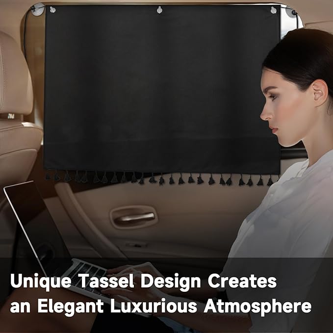 Car Window Shades with Tassels, 2pcs Car Sun Shades for Side Windows Suction Cups Screen Privacy Blackout Curtain for Baby, Sun Glare Cover/UV Heat Blocker