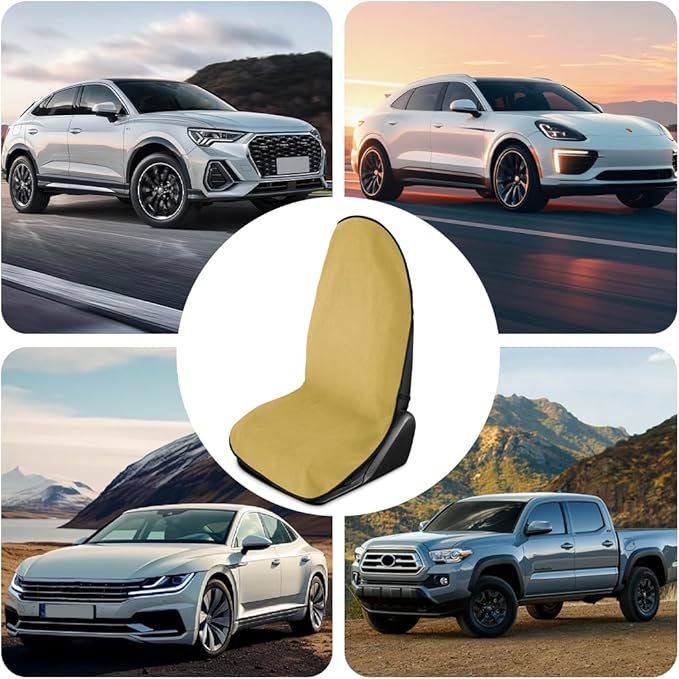 Car Towel Seat Cover, Performance Microfiber Washable Non Slip Vehicle Front Seat Covers, Sweatproof Automotive Interior Chair Protectors, Universal for SUV Automobile Truck (Beige)
