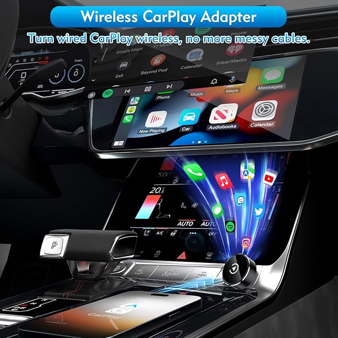 Wireless CarPlay Adapter, 2-in-1 Mini CarPlay & Android Auto Wireless Adapter, Plug & Play, Auto Connect, Car Accessories, Car Play Dongle Compatible with iPhone & Android