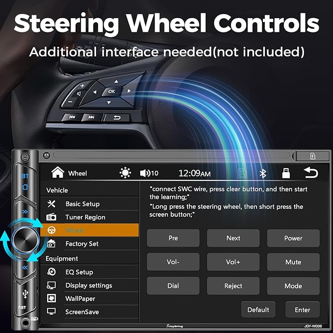 SJoyBring Double Din Car Stereo - Wireless Apple CarPlay & Android Auto, 240W 4.2CHN, 7" Touchscreen, SWC, Bluetooth, FM/AM Car Radio, 2 Subwoofers Outputs, Backup Camera