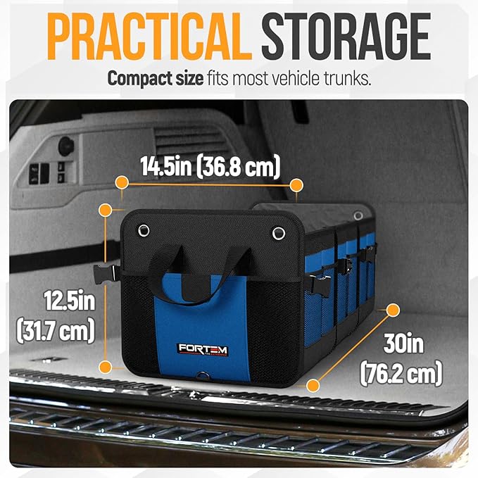 FORTEM Trunk Organizer For SUV Car Organizer and Storage, Multi-Compartment Storage Bag Car Accessories for Women Men, Perfect Christmas Gifts, 1680D Oxford, Non Slip Bottom, Straps, Soft Cover (90L)