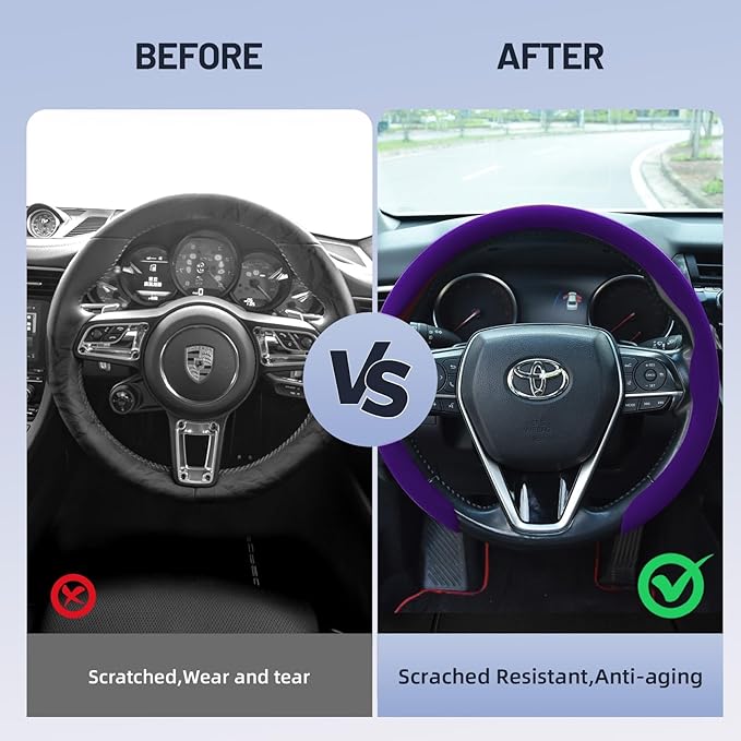 Suede Steering Wheel Cover, Universal 15 Inch Car Steering Wheel Cover, Non-Slip Design,Breathable,Car Interior Accessories Purple