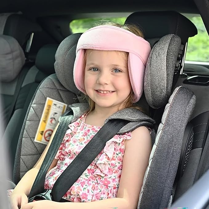 LETTON Kids Head Support Band for Car Seat, Safe, Comfortable Car Seat Head Neck Relief, Adjustable Child Head Band Strap Headrest for Kids, Pale Pink