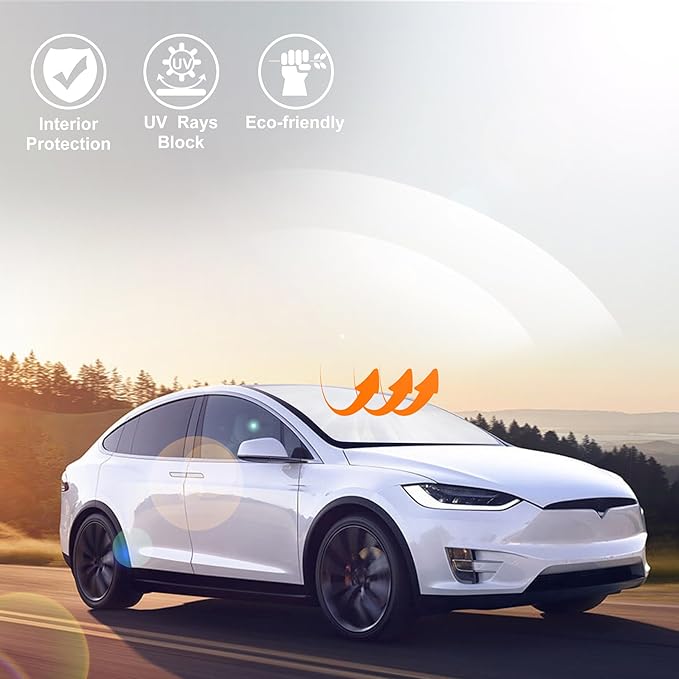 Windshield Sun Shade Compatible with 2016-2024 2025 2026 Tesla Model X Tesla X Accessories Foldable Sunshade Front Sun Visor Protector Keep Car Cooler