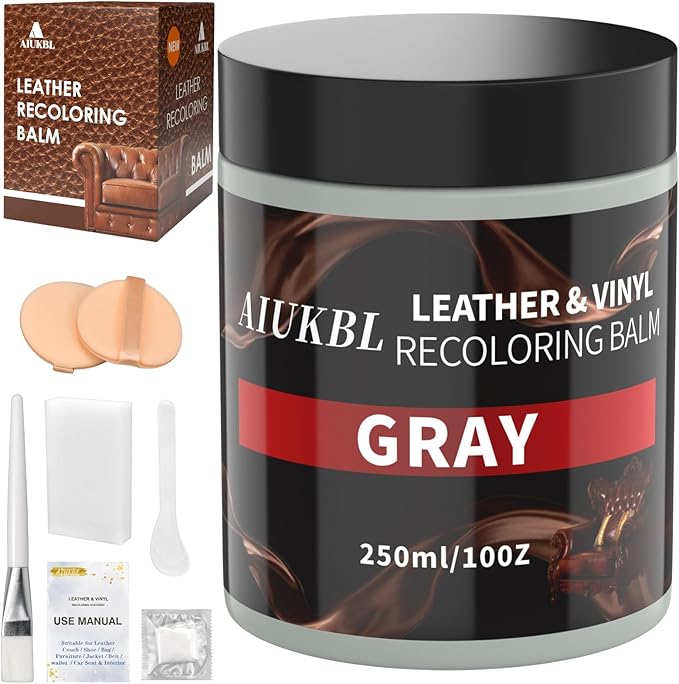 Leather Recoloring Balm, Leather Color Restorer, Leather Restorer for Couches, Leather Scratch Remover, Leather Scratch Repair, Leather Repair Kit for Furniture, Leather Dye (Gray)